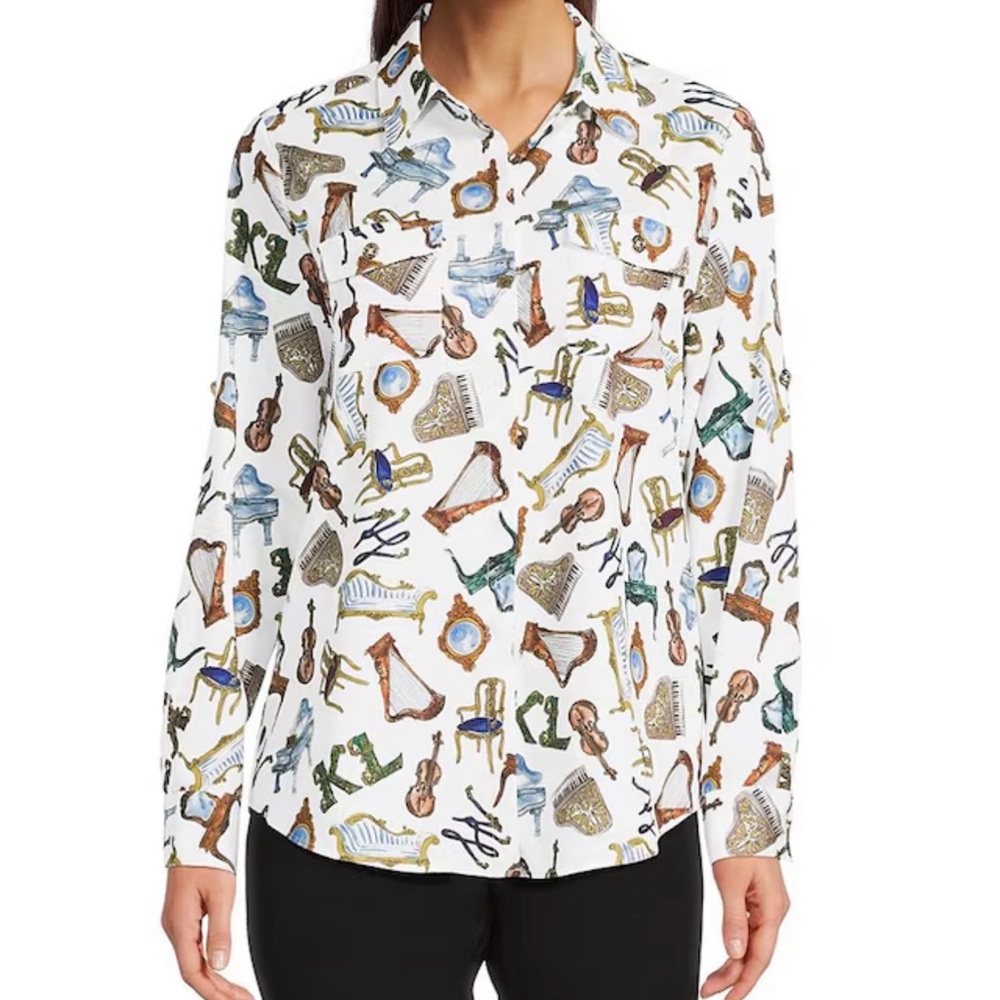 Karl Lagerfeld Paris White Instrument Pattern Shirt